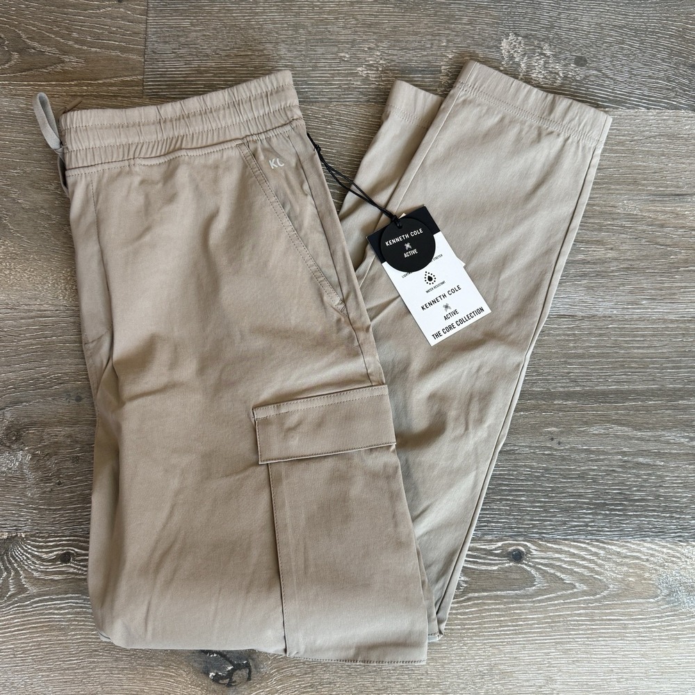 Kenneth Cole Active Tech Jogger Ankle Zip Cargo Lightweight Khaki Size Large